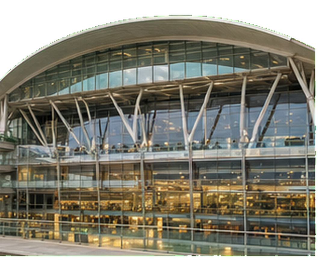 Airport-themed mall atrium facade