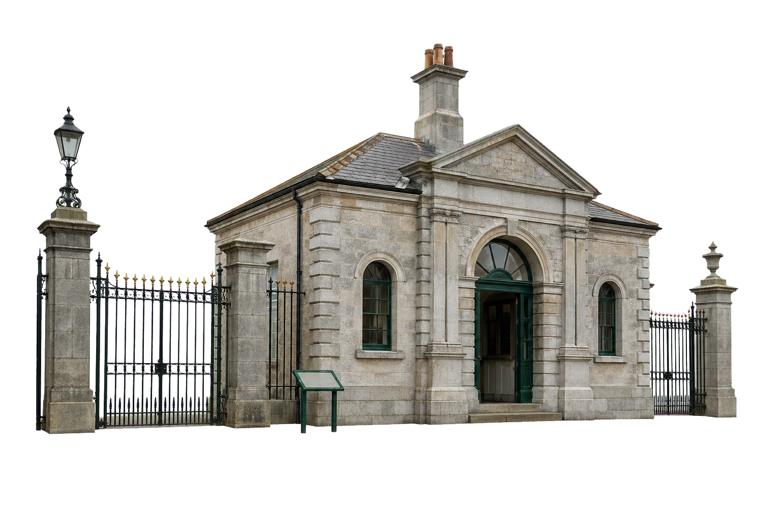Park lodge and gate