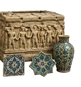 Sarcophagus and tile artifacts