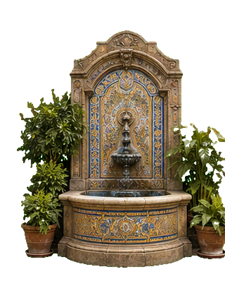 Garden fountain and tile