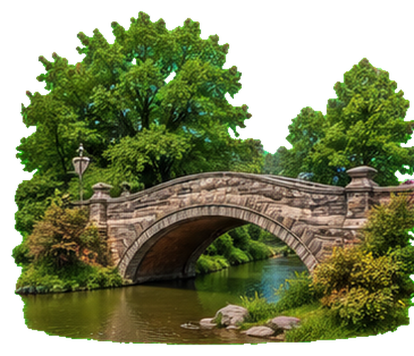 Stone bridge and park trees